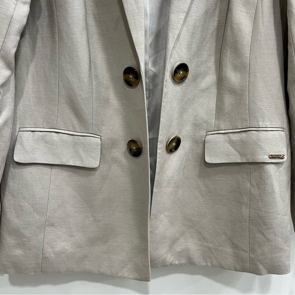 Calvin Klein Women's Linen Blend Open Front Boyfriend Blazer In Khaki Tan 14 - Picture 3 of 11
